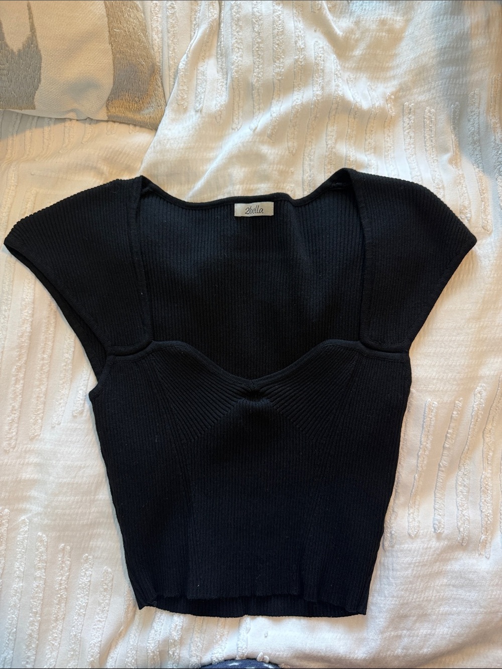 Black Ribbed Sweetheart Crop Top